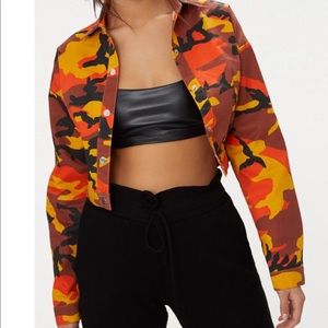 PLT Orange Cropped Camo Trucker Jacket NWT